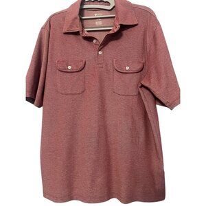 Haggar Mens Fitted Red Polo Shirt With two Button Pockets Size Large short Sleev